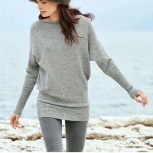 Peruvian Connection Aspen Heather Pearl Grey Baby Alpaca Boatneck Sweater L